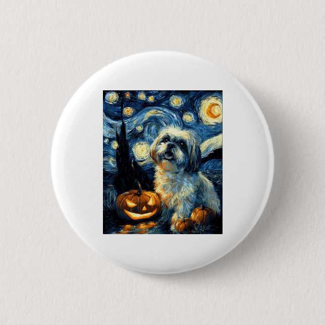 Cute Shih Tzu Dog Halloween Jack O Lantern Pumpkin 2 Inch Round Button (Front)