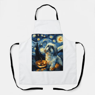 Cute Shih Tzu Dog Halloween Jack O Lantern Pumpkin Apron
