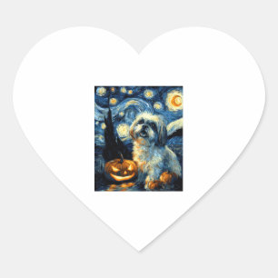 Cute Shih Tzu Dog Halloween Jack O Lantern Pumpkin Heart Sticker