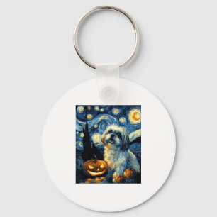 Cute Shih Tzu Dog Halloween Jack O Lantern Pumpkin Keychain