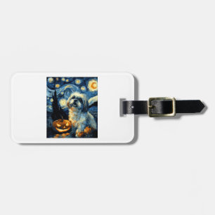 Cute Shih Tzu Dog Halloween Jack O Lantern Pumpkin Luggage Tag