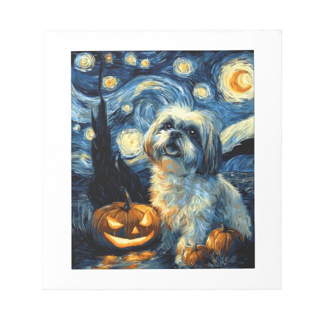 Cute Shih Tzu Dog Halloween Jack O Lantern Pumpkin Notepad (Front)