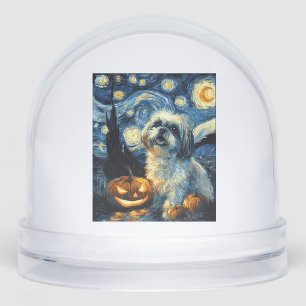 Cute Shih Tzu Dog Halloween Jack O Lantern Pumpkin Snowglobe