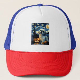 Cute Shih Tzu Dog Halloween Jack O Lantern Pumpkin Trucker Hat