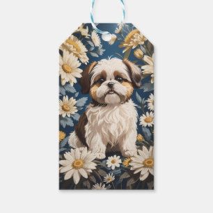 Cute Shih Tzu Dog White Daisy Flowers  Gift Tags