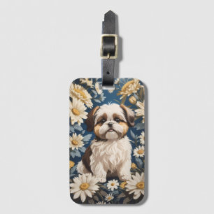 Cute Shih Tzu Dog White Daisy Flowers  Luggage Tag
