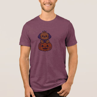 Cute Shih Tzu Halloween Princess Pumpkin Crown Dog Tri-Blend Shirt