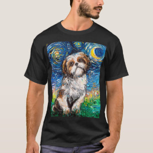 Cute Shih Tzu Lhasa Apso Starry Night Dog Art by A T-Shirt
