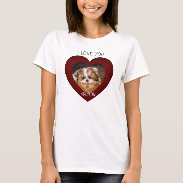 Cute shih tzu love Valentine coeur photo T-shirt (Devant)