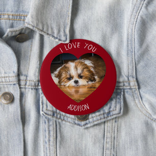 Cute shih tzu love Valentine heart photo 4 Inch Round Button