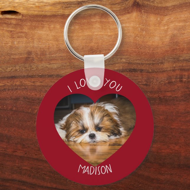 Cute shih tzu love Valentine heart photo  Keychain (Front)