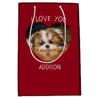 Cute shih tzu love Valentine heart photo Medium Gift Bag