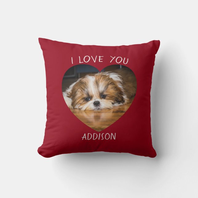 Cute shih tzu love Valentine heart photo Throw Pillow (Front)
