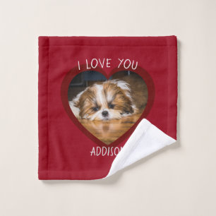 Cute shih tzu love Valentine heart photo Wash Cloth