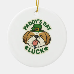 Cute Shih Tzu Lucky Leprechaun St.Patrick's Day Ceramic Ornament