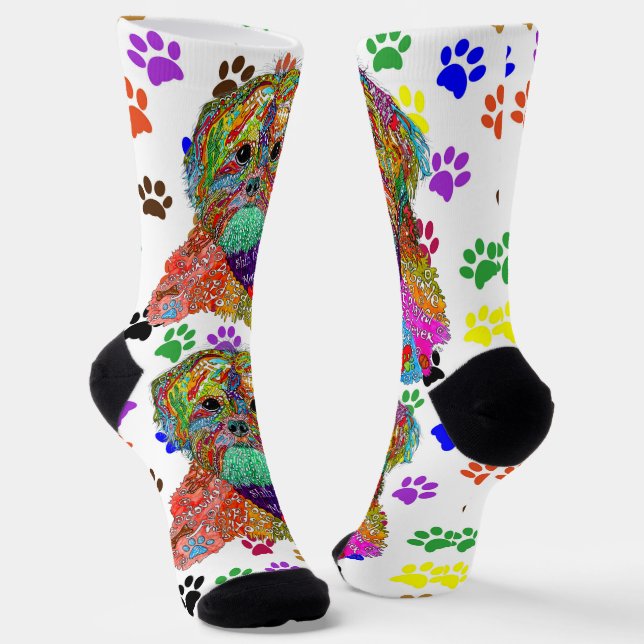 Cute Shih Tzu Mom Paw Prints Socks (Angled)