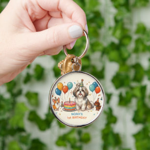 Cute Shih Tzu Puppy Dog Birthday Party Keychain