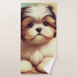 Cute Shih-Tzu Puppy Painting Bath Towel