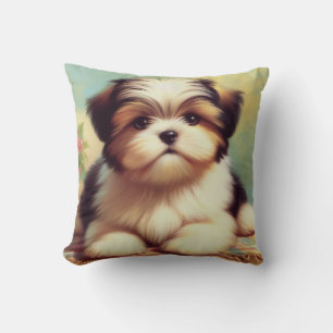 Cute Shih-Tzu Puppy Painting Throw Pillow