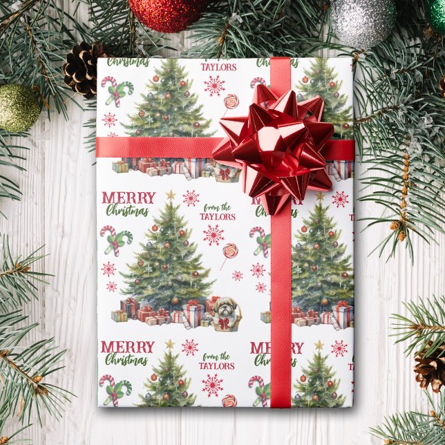 Cute Shih Tzu Puppy Under the Christmas Tree Wrapping Paper (Creator Uploaded)