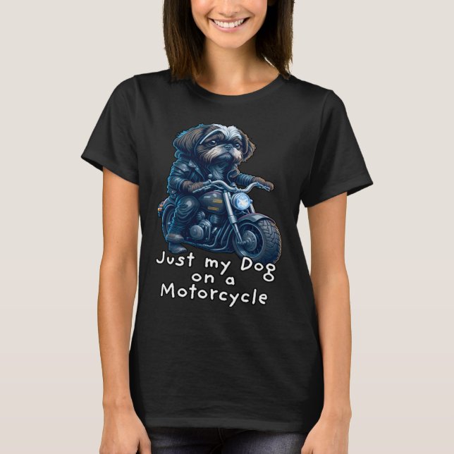 Cute Shih Tzu ride on a motorcycle  Christmas T-Shirt (Front)