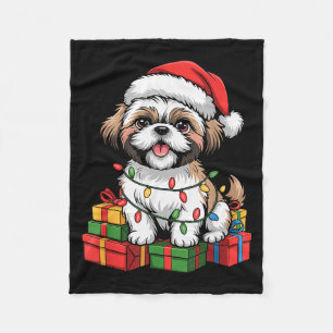 Cute Shih Tzu Santa Hat Christmas Xmas Dog Lovers Fleece Blanket
