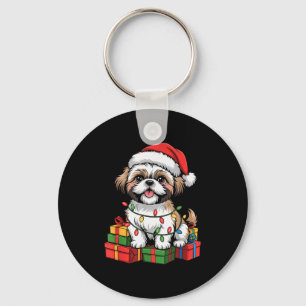 Cute Shih Tzu Santa Hat Christmas Xmas Dog Lovers Keychain