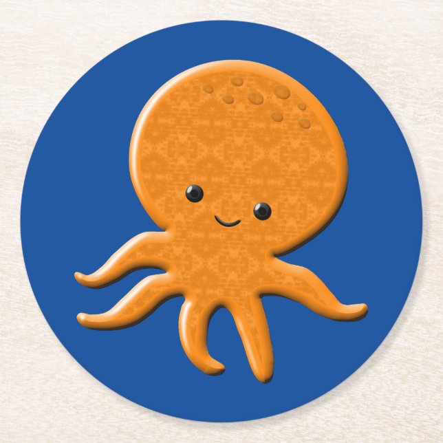 Cute Shiny Octopus Cartoon Round Paper Coaster (Front)