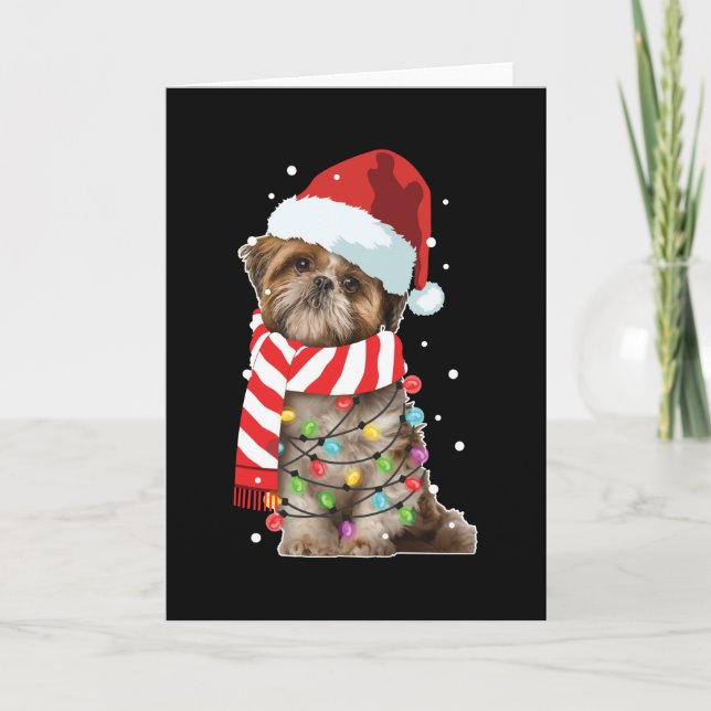 Cute Shitzu Dog Lover Funny Xmas Holiday Gift Card (Front)