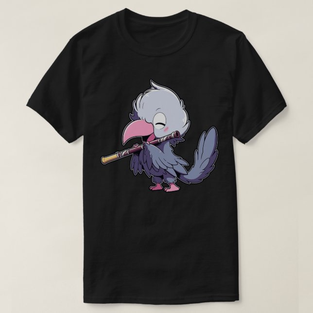 Cute shoebill playing flute T-Shirt (Design Front)