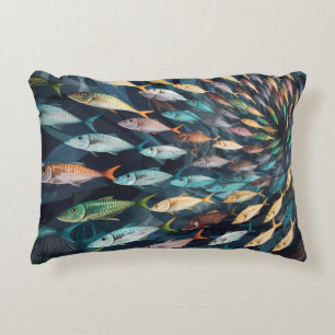 Cute shole of colourful fish accent pillow