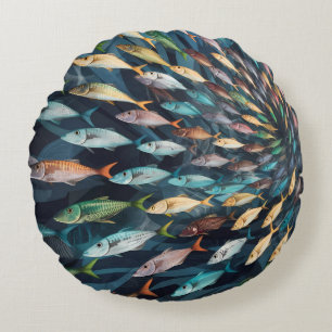 Cute shole of colourful fish round pillow