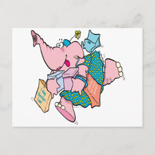 cute shopaholic shopping elephant postcard