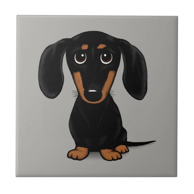 Cute Short Haired Black and Tan Dachshund Tile (Front)