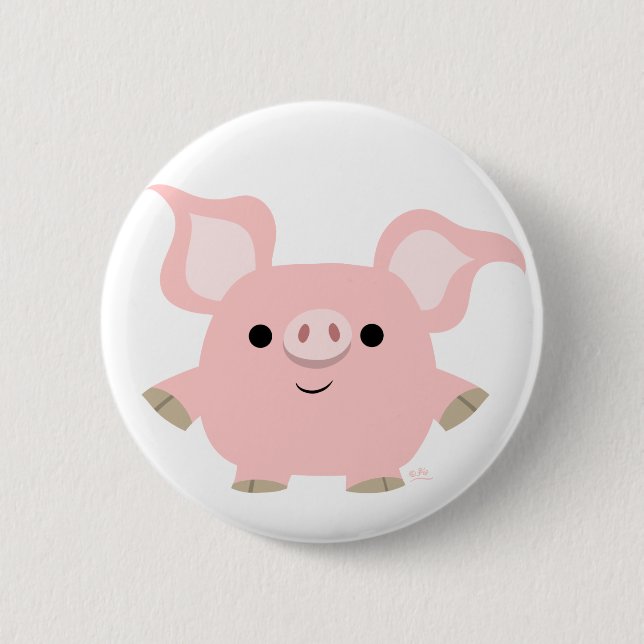 Cute Shorty Cartoon Pig Button Badge (Front)