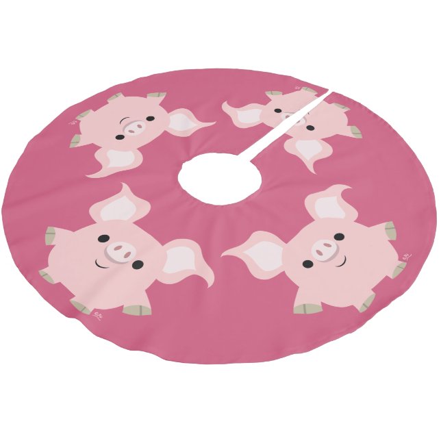 Cute Shorty Cartoon Pig Tree Skirt (Angled)