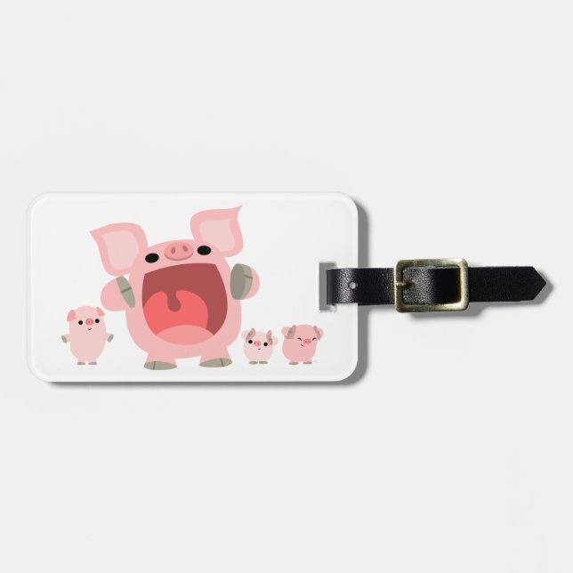 Cute Shouting Cartoon Pigs Luggage Tag (Front Horizontal)