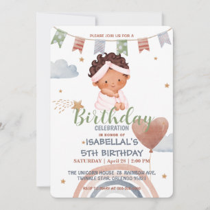Cute shower afro Balloon Birthday girls party Invitation