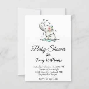 Cute showering baby elephant invitation