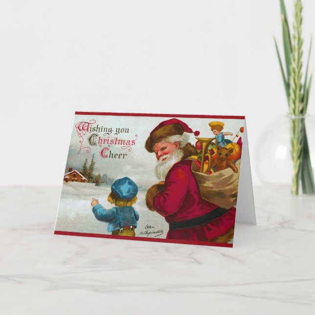 Cute Showing Santa My House Christmas  Card (Front)