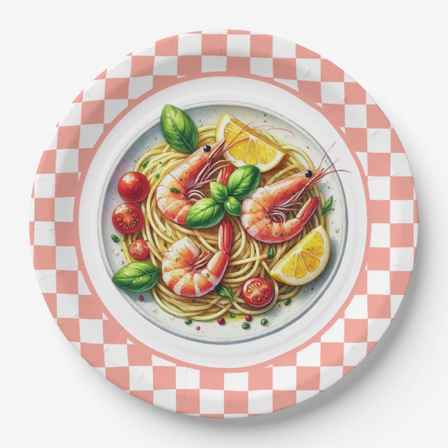Cute shrimp pasta lovers dinner paper plate (Front)