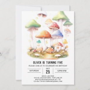 Cute Shroom Garden Kids Birthday Invitation