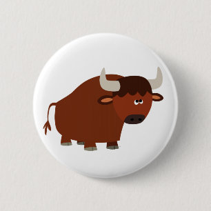 Cute Shy Cartoon Bull 2 Inch Round Button