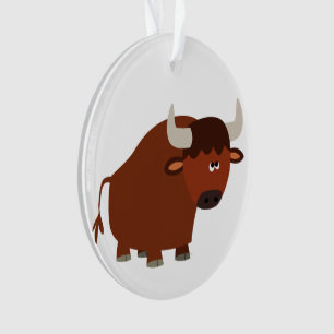Cute Shy Cartoon Bull Acrylic Ornament