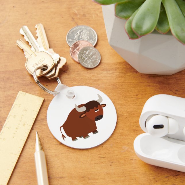 Cute Shy Cartoon Bull Keychain (Desk)