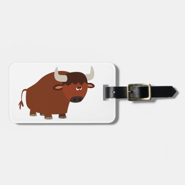 Cute Shy Cartoon Bull Luggage Tag (Front Horizontal)