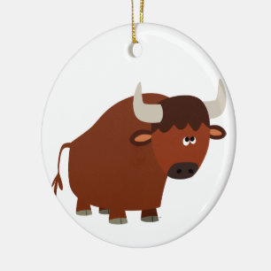 Cute Shy Cartoon Bull Ornament