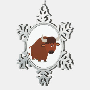 Cute Shy Cartoon Bull Pewter Ornament