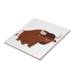 Cute Shy Cartoon Bull Tile