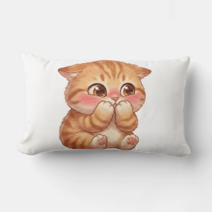 Cute Shy Orange Kitten Blushing Canvas Wall Art Lumbar Pillow